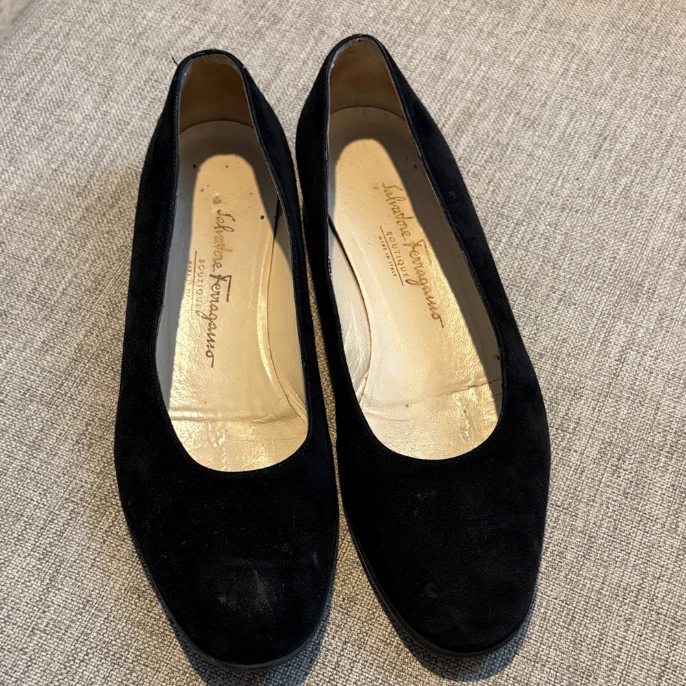 Salvatore Ferragamo Black Suede Flats